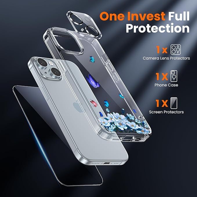 toushion 3 in 1 for iPhone 15 Case Clear, Screen Protector *1 & Camera Lens - Image 2