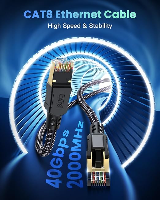 BUSOHE Cat 8 Ethernet Cable 100 FT, High Speed 40Gbps 2000Mhz Braided Network - Image 2