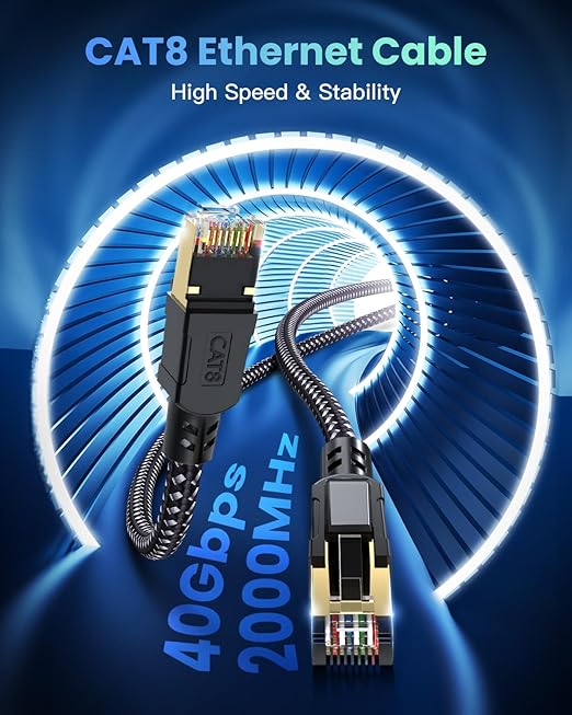 BUSOHE Cat 8 Ethernet Cable 1 FT, High Speed 40Gbps 2000Mhz Braided Network - Image 2