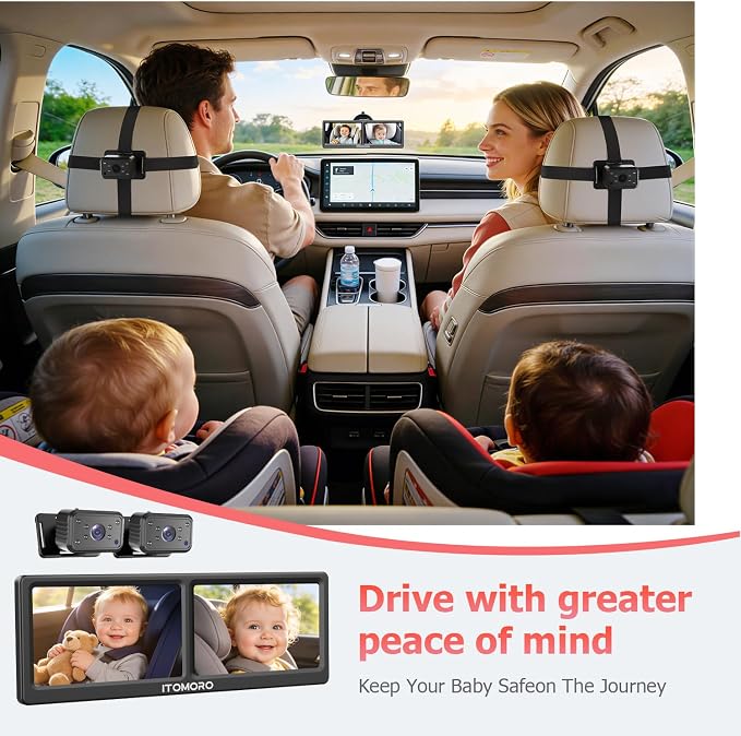 Itomoro Baby Car Camera for 2 Kids, 7 Inch HD 1080P Split Screen Dual Car - Image 6