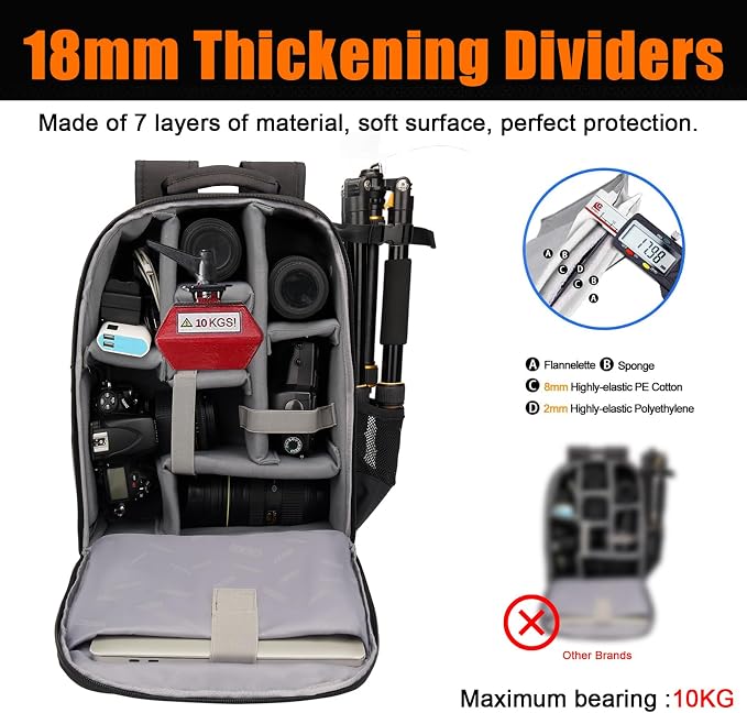 CADeN Camera Backpack Bag with Laptop Compartment 15.6" - Image 5