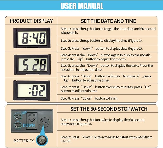 Small Electronic Dashboard Car Time Clock Self-Adhesive Mini Car Electronic - Image 3