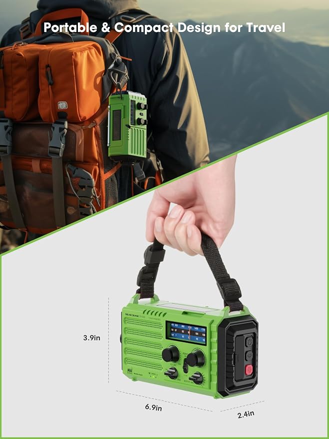 Raynic Weather Radio, 5000mAh/18500mWh Solar Hand Crank Emergency Radio - Image 7