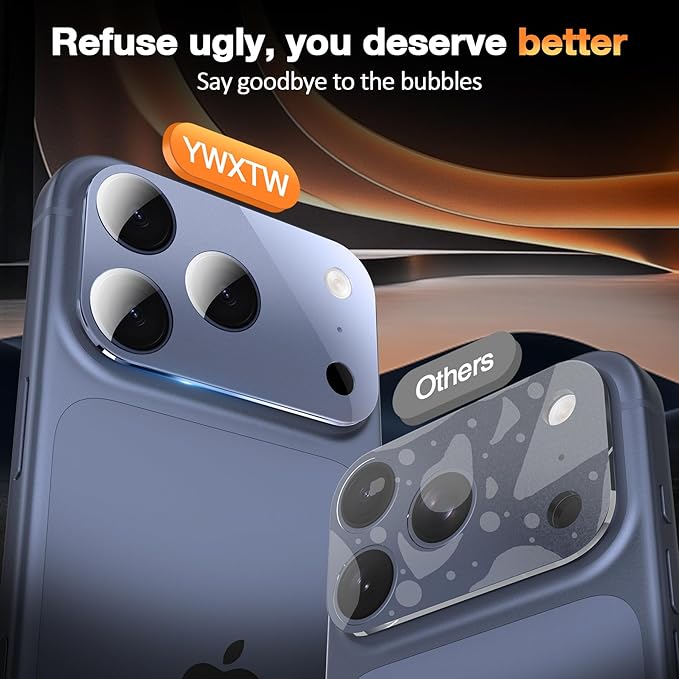 YWXTW [0 Bubbles for iPhone 17 Pro Max Camera Protector, Full Coverage Tempered - Image 2