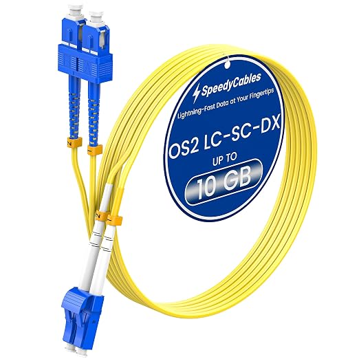 SpeedyCables- 1M/3ft OS2 LC to SC Single Mode Fiber Patch Cable, 1G/10G Duplex by SpeedyCables