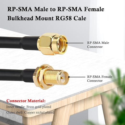 RP-SMA Male to RP-SMA Female Bulkhead Cable 1FT 2PCS, RG58 Coaxial Cable - Image 2