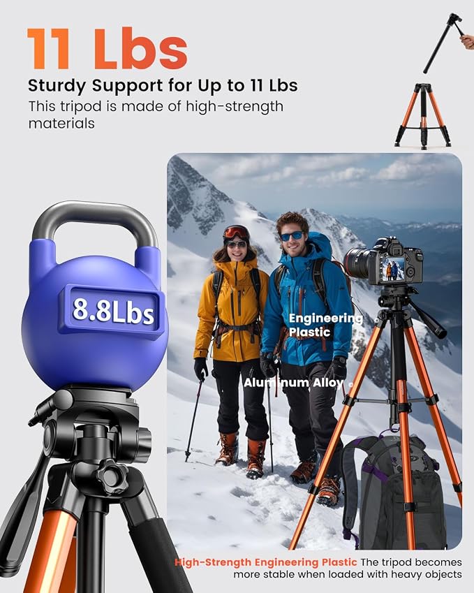 CAMBOFOTO 73" Camera Tripod and Monopod, Professional Aluminum Tripod Stand - Image 2