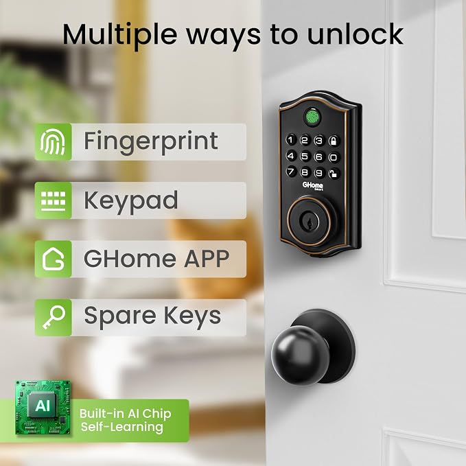 GHome Smart Deadbolt Lock, Fingerprint Code Keyless Entry Door Lock - Image 2