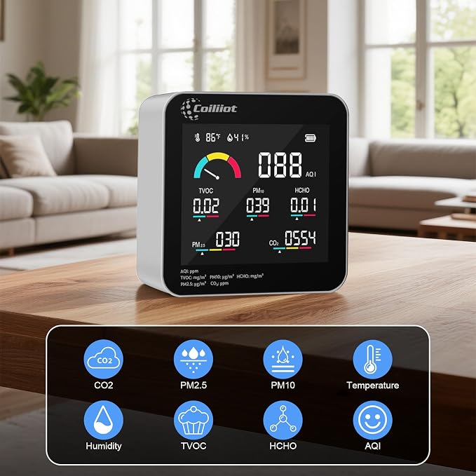 Air Quality Monitor Indoor – CO2 Detector, VOC Meter and AQI Tester Tracks TVOC - Image 2