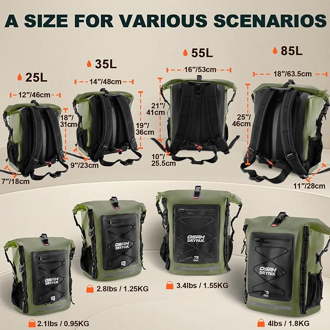 OSAH DRYPAK Waterproof Backpack Dry Bag 35L/55L/85L – Heavy Duty Roll-Top - Image 2
