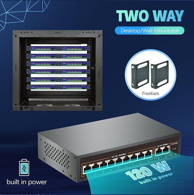 9 Port PoE Switch with 2 Uplink, 9 PoE+ Port 100Mbps, 120W 802.3af/at, Metal - Image 5
