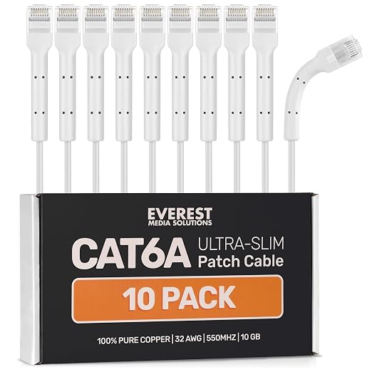 Everest Ultra Slim Cat6a Ethernet Patch Cables 10ft White by EverestMediaSolutions