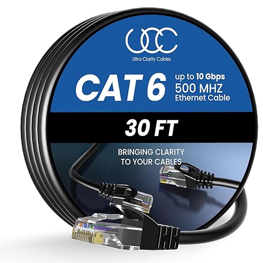 Cat 6 Ethernet Cable 30 ft, 10Gbps High Speed Ethernet Cable, Internet Cable by UltraClarityCables