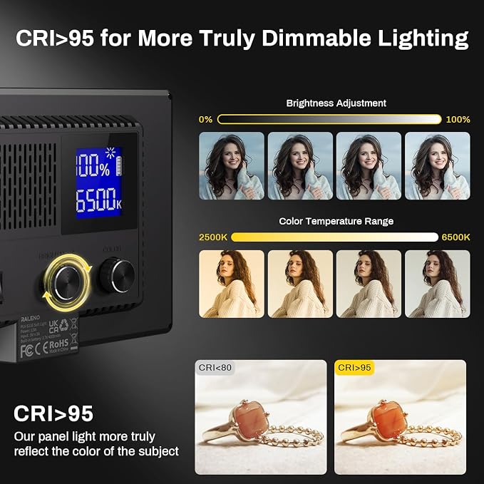 RALENO 9" LED Video Light Panel, 2500K-6500K Camera Light - Image 4
