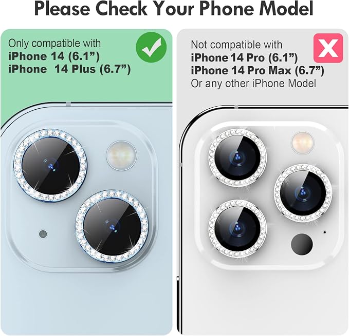 for iPhone 14 / iPhone 14 Plus Camera Lens Protector Bling, 9H Hardness - Image 2