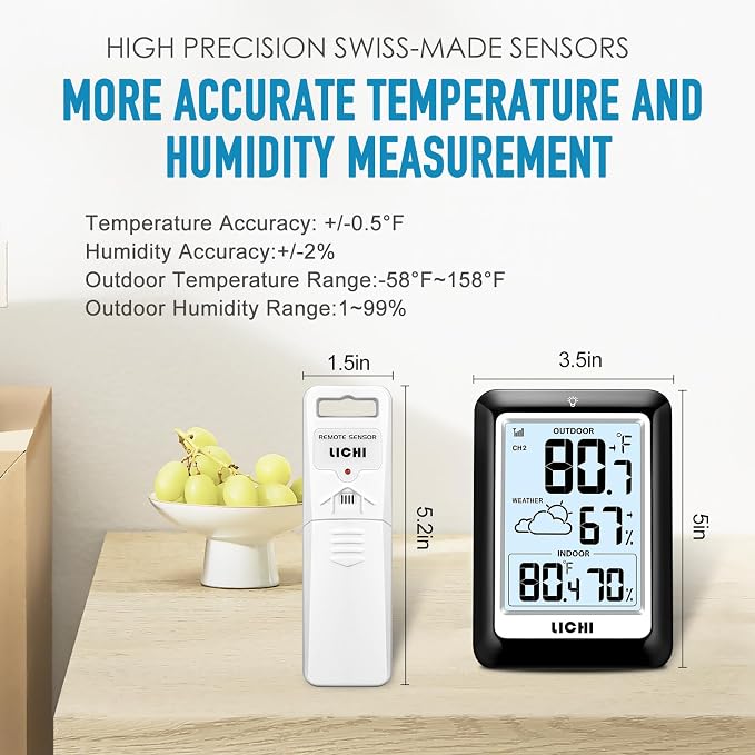 Indoor Outdoor Thermometer Wireless Weather Station, Internal External - Image 5