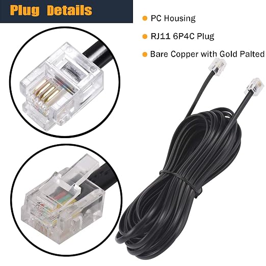 15FT Telephone Extension Cord Cable, Landline Phone Line Wire - Image 2
