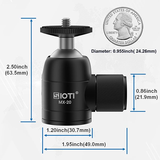 SIOTI Mini Tripod Ball Head, Swivel Mini Ball Head, Panoramic 360° Vertical Pan - Image 7