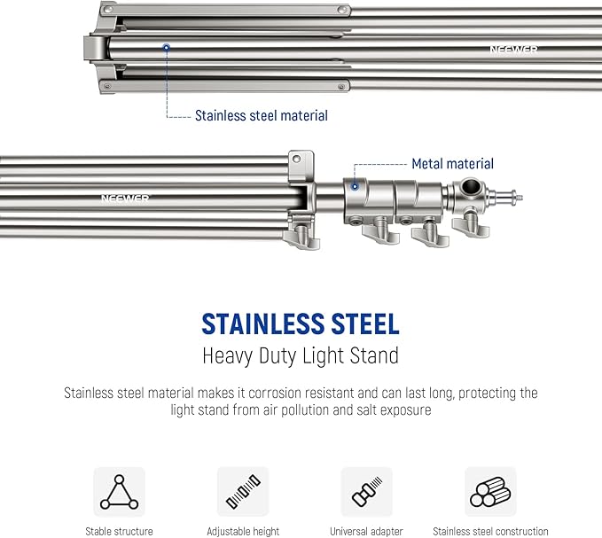 NEEWER 7.2ft/2.2m Stainless Steel Light Stand, Spring Cushioned Heavy Duty - Image 7