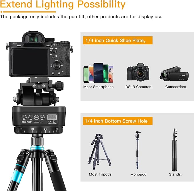 Soonpho M4 Motorized Rotating Panoramic Tripod Head, Remote Control Pan Tilt - Image 7