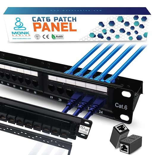 MONK CABLES | CAT6 Patch Panel | Inline | 24 Port by MONKCABLES