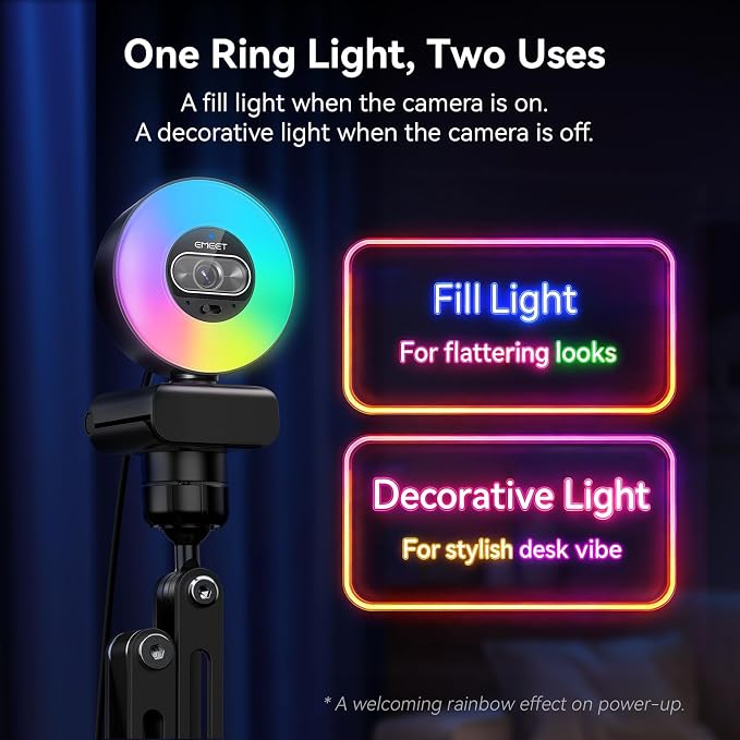 EMEET S600L 4K Webcam with Adjustable Desktop Overhead Stand, 4 Lighting Modes - Image 9