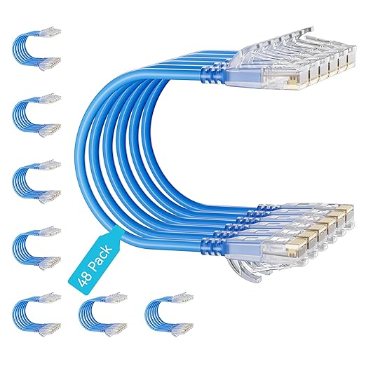 Cat6 Slim Patch Cables 2 Feet 48-Pack Blue, Cat6a Patch Cables 10Gbps 550MHz by Unknown