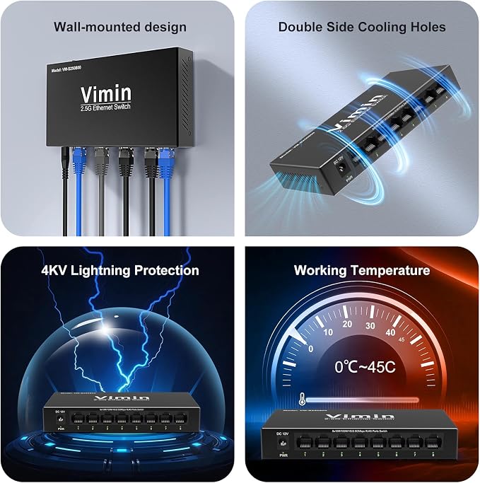 8-Port 2.5G Switch Unmanaged, 8 x 10/100/1000/2500Mbps RJ45 Ports, Plug & Play - Image 6