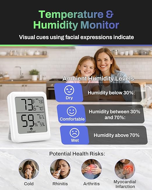 BN-LINK Digital Hygrometer Indoor Room Thermometer, Accurate Temperature and - Image 2