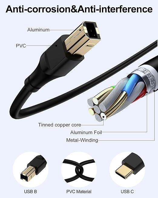 Printer Cable 20ft, Scanner USB C to USB B Cable - Image 5