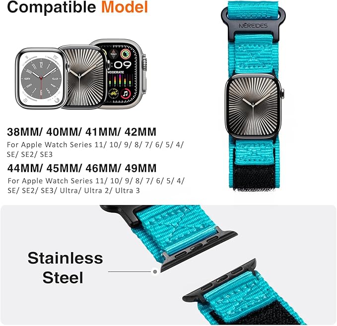 Nereides Compatible with Apple Watch Band Ultra 1/2, Nylon Sports Strap with - Image 4