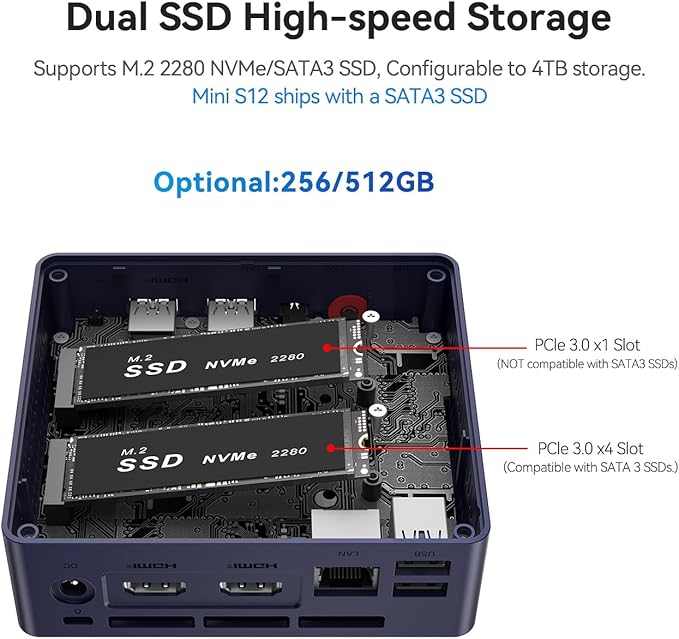Beelink Mini PC, Mini S12 Intel 12th Gen 4-Core N95, Mini Computer 12GB LPDDR5 - Image 5