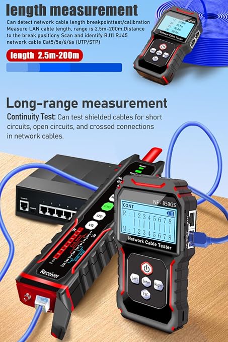 NF-859GS Network Cable Tester POE RJ45 RJ11 CAT5 CAT6 Supports Audio - Image 3