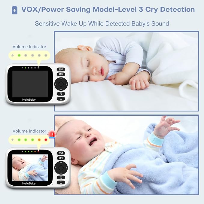 HelloBaby 3.2'' Baby Monitor 3 Cameras, Video Audio Baby Monitor No WiFi - Image 7