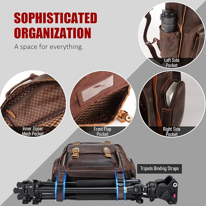 STAR VISTA Bernini Vintage Full Grain Leather Camera Backpack - Image 5