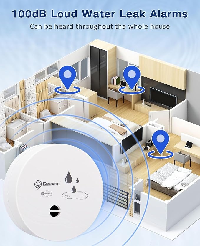 Geevon 5 Pack Water Leak Detectors, 100dB Water Sensor Alarms Flood Detector - Image 3