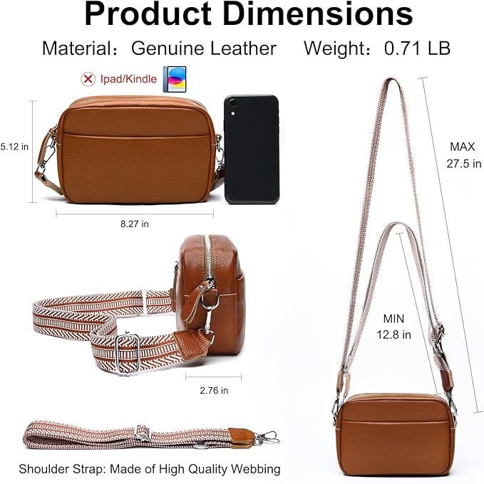Small Crossbody Bags for Women Genuine Leather, Guitar Strap Shoulder Handbag - Image 6