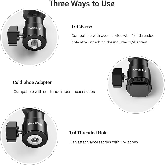 SmallRig 1/4" Camera Hot Shoe Mount, Ballhead Tripod - Image 3