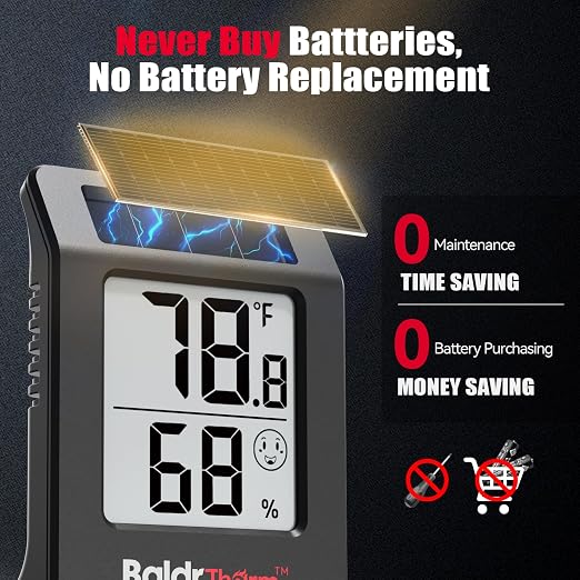 BaldrTherm Digital Thermometer and Humidity Meter, Solar-Powered 2.2" Indoor - Image 2