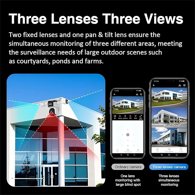 EVERSECU Triple Lens WiFi PTZ Security Camera, Three Cameras in One, Side - Image 6
