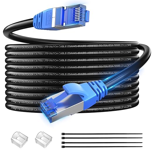 Cat6A Outdoor Ethernet Cable 30 ft, 23AWG 10Gbps 550MHz high-Speed CAT6A Cable by EthernetCable