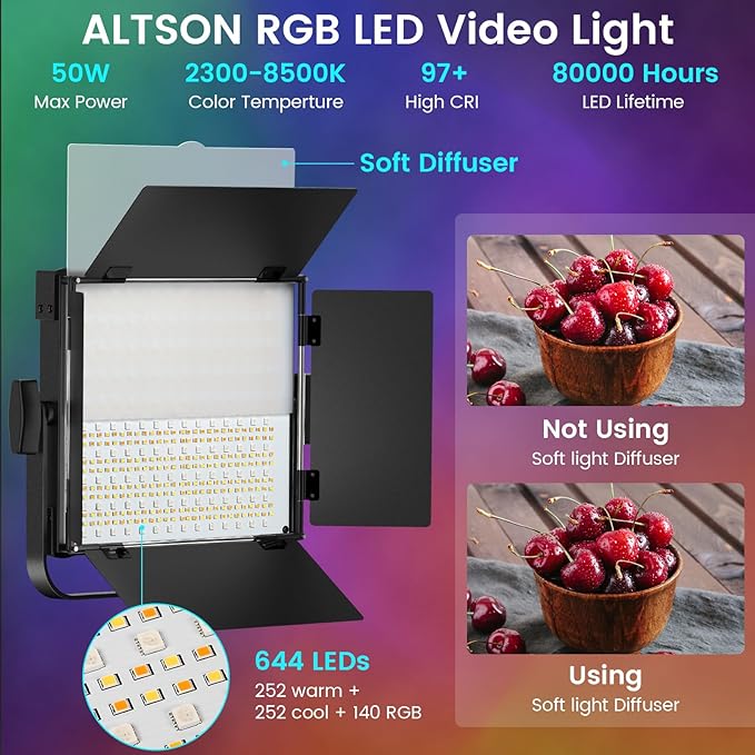 RGB Photography Lighting Kit, 50W Bi-Color Professional LED Studio Lights - Image 3