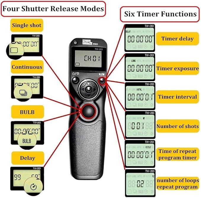 Pixel Timer Shutter Release TW283-N3 Wireless Remote Control Compatible - Image 2