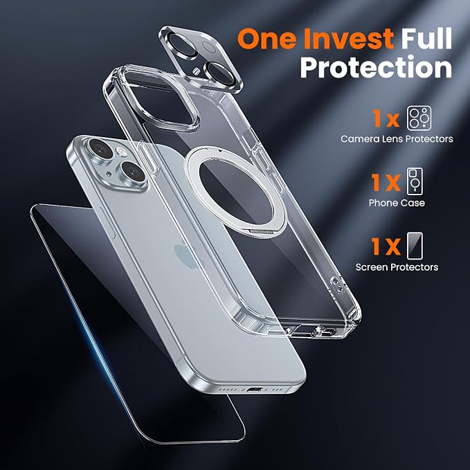 toushion 3 in 1 for iPhone 15 Case Stand |Build in Kickstand, Screen Protector - Image 2