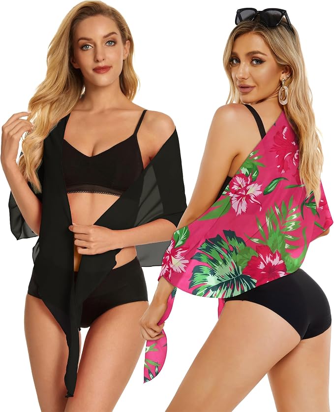 CHICGAL 2 Pieces Women Beach Sarong Bathing Suit Wrap Skirt Sheer Bikini - Image 3