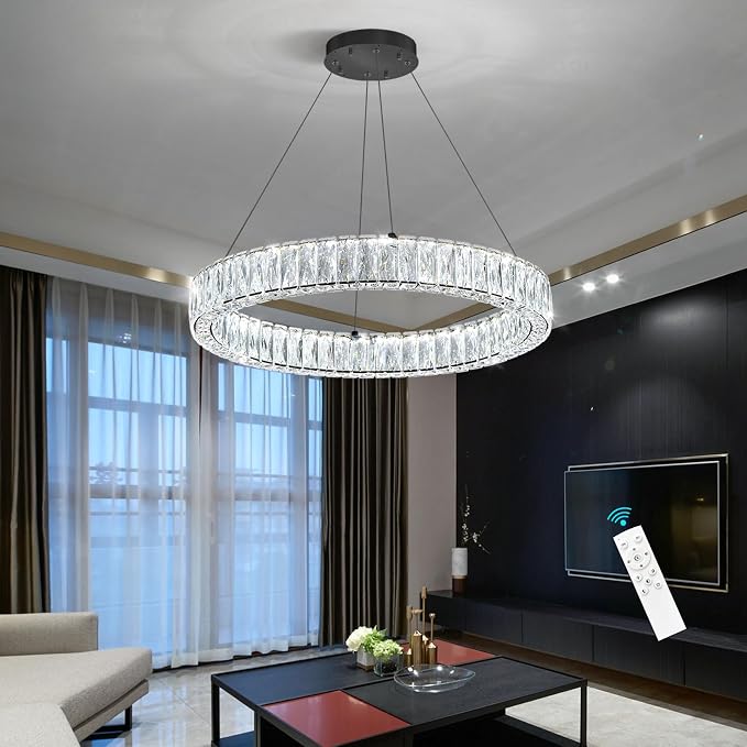 HAIXIANG Modern Crystal Chandelier Dimmable LED Ring Pendant Lights Adjustable - Image 7