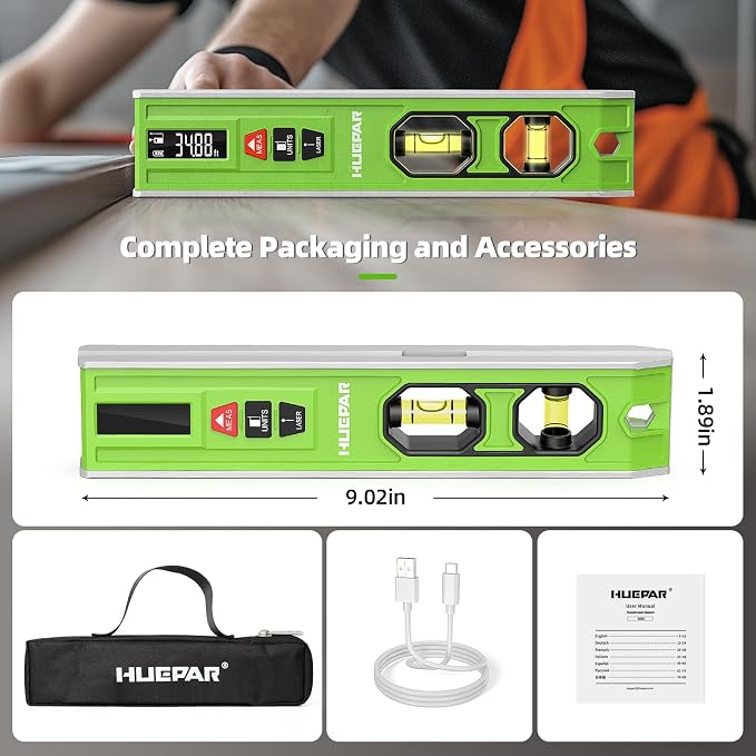 Huepar 3-in-1 Laser Level /65Ft Laser Distance Measure/Magnetic Torpedo Level - Image 9