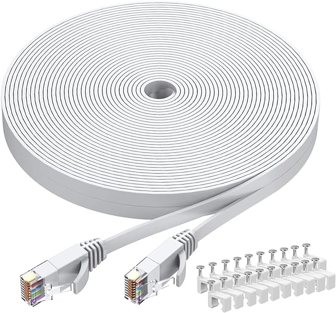 BUSOHE Cat6 Ethernet Cable 30 FT White, Cat-6 Flat RJ45 Computer Internet LAN by BUSOHE