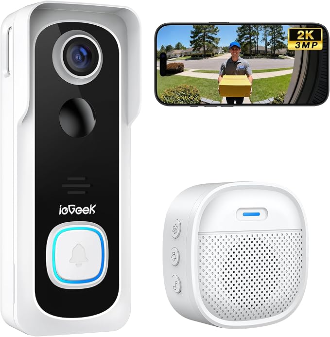 ieGeek Doorbell Camera Wireless No Subscription, 2K 3MP HD View, 2-Way Talk by ieGeek