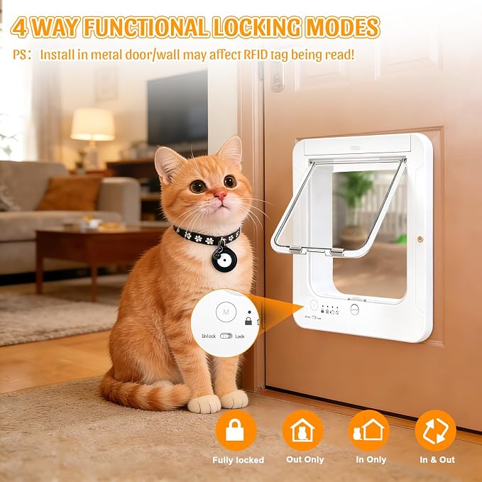 Smart Cat Door with 4 Collar Sensor Key, RFID Cat Door Collar Activated with - Image 4